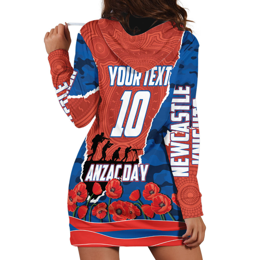 Personalized Newcastle Knights ANZAC Tribute Hoodie Dress Poppy Field Soldier Silhouette Aboriginal Rugby Mascot