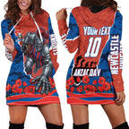 Personalized Newcastle Knights ANZAC Tribute Hoodie Dress Poppy Field Soldier Silhouette Aboriginal Rugby Mascot