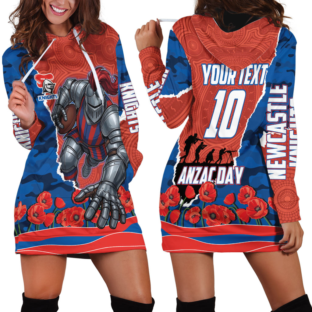 Personalized Newcastle Knights ANZAC Tribute Hoodie Dress Poppy Field Soldier Silhouette Aboriginal Rugby Mascot