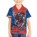 Personalized Newcastle Knights ANZAC Tribute Kid Hawaiian Shirt Poppy Field Soldier Silhouette Aboriginal Rugby Mascot
