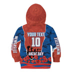 Personalized Newcastle Knights ANZAC Tribute Kid Hoodie Poppy Field Soldier Silhouette Aboriginal Rugby Mascot