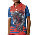 Personalized Newcastle Knights ANZAC Tribute Kid Polo Shirt Poppy Field Soldier Silhouette Aboriginal Rugby Mascot
