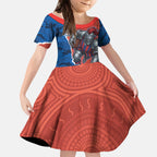 Personalized Newcastle Knights ANZAC Tribute Kid Short Sleeve Dress Poppy Field Soldier Silhouette Aboriginal Rugby Mascot