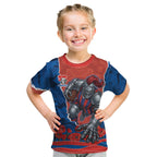 Personalized Newcastle Knights ANZAC Tribute Kid T Shirt Poppy Field Soldier Silhouette Aboriginal Rugby Mascot