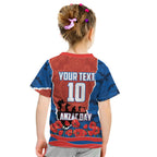 Personalized Newcastle Knights ANZAC Tribute Kid T Shirt Poppy Field Soldier Silhouette Aboriginal Rugby Mascot
