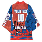 Personalized Newcastle Knights ANZAC Tribute Kimono Poppy Field Soldier Silhouette Aboriginal Rugby Mascot