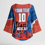 Personalized Newcastle Knights ANZAC Tribute Kimono Sleeve Blouse Poppy Field Soldier Silhouette Aboriginal Rugby Mascot