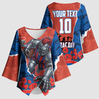 Personalized Newcastle Knights ANZAC Tribute Kimono Sleeve Blouse Poppy Field Soldier Silhouette Aboriginal Rugby Mascot