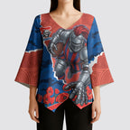 Personalized Newcastle Knights ANZAC Tribute Kimono Sleeve Blouse Poppy Field Soldier Silhouette Aboriginal Rugby Mascot