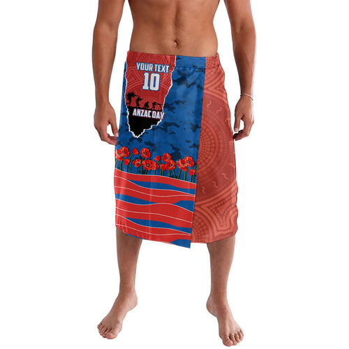 Personalized Newcastle Knights ANZAC Tribute Lavalava Poppy Field Soldier Silhouette Aboriginal Rugby Mascot