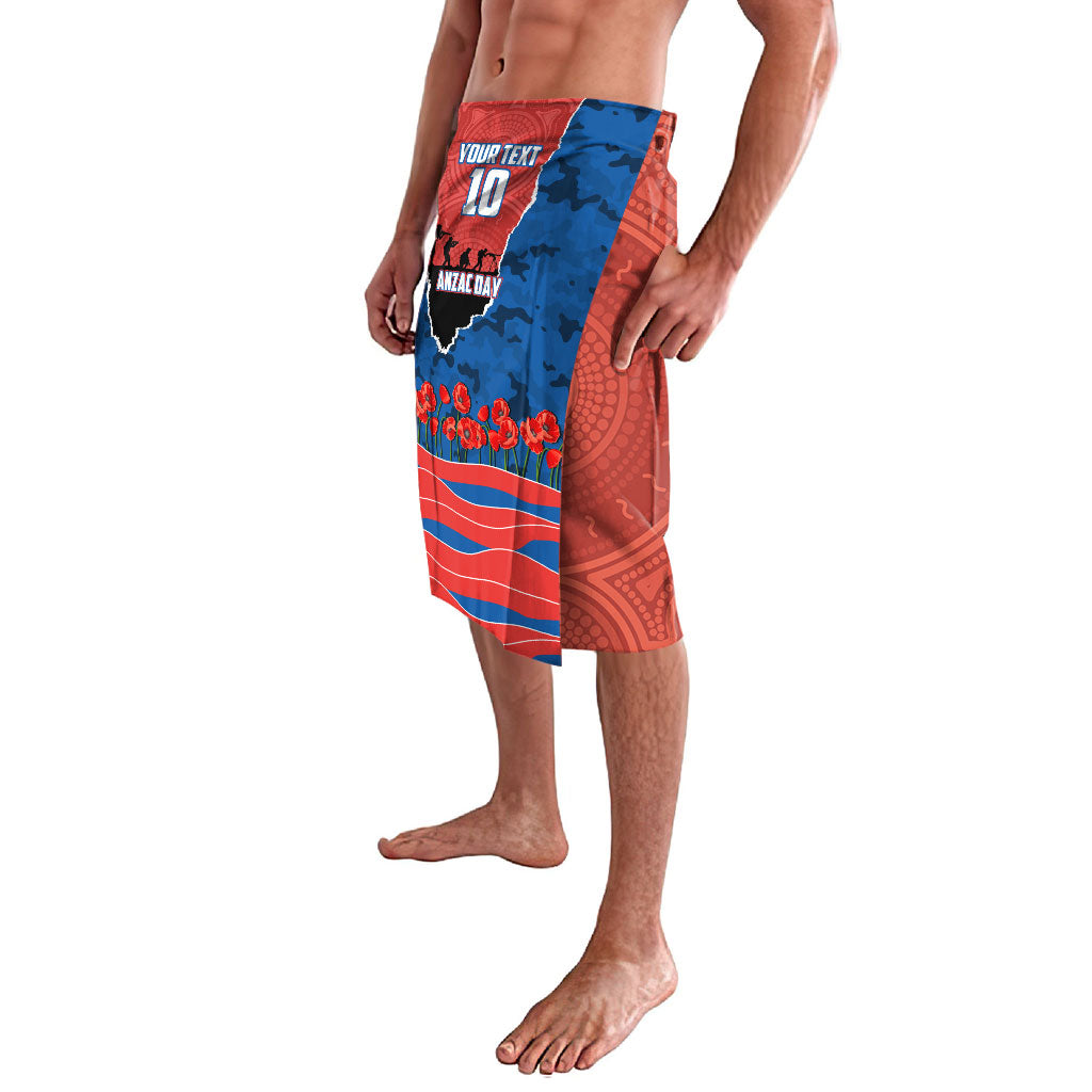 Personalized Newcastle Knights ANZAC Tribute Lavalava Poppy Field Soldier Silhouette Aboriginal Rugby Mascot
