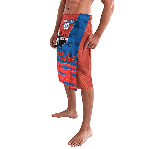 Personalized Newcastle Knights ANZAC Tribute Lavalava Poppy Field Soldier Silhouette Aboriginal Rugby Mascot