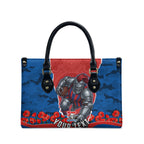 Personalized Newcastle Knights ANZAC Tribute Leather Bag Poppy Field Soldier Silhouette Aboriginal Rugby Mascot