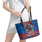Personalized Newcastle Knights ANZAC Tribute Leather Tote Bag Poppy Field Soldier Silhouette Aboriginal Rugby Mascot