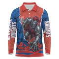 Personalized Newcastle Knights ANZAC Tribute Long Sleeve Polo Shirt Poppy Field Soldier Silhouette Aboriginal Rugby Mascot