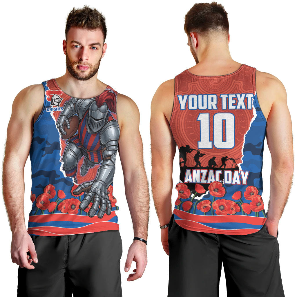 Personalized Newcastle Knights ANZAC Tribute Men Tank Top Poppy Field Soldier Silhouette Aboriginal Rugby Mascot