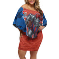 Personalized Newcastle Knights ANZAC Tribute Off Shoulder Short Dress Poppy Field Soldier Silhouette Aboriginal Rugby Mascot
