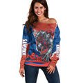 Personalized Newcastle Knights ANZAC Tribute Off Shoulder Sweater Poppy Field Soldier Silhouette Aboriginal Rugby Mascot