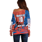 Personalized Newcastle Knights ANZAC Tribute Off Shoulder Sweater Poppy Field Soldier Silhouette Aboriginal Rugby Mascot