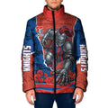 Personalized Newcastle Knights ANZAC Tribute Padded Jacket Poppy Field Soldier Silhouette Aboriginal Rugby Mascot