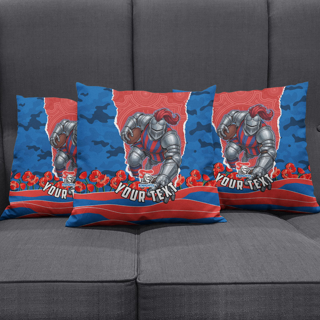 Personalized Newcastle Knights ANZAC Tribute Pillow Cover Poppy Field Soldier Silhouette Aboriginal Rugby Mascot