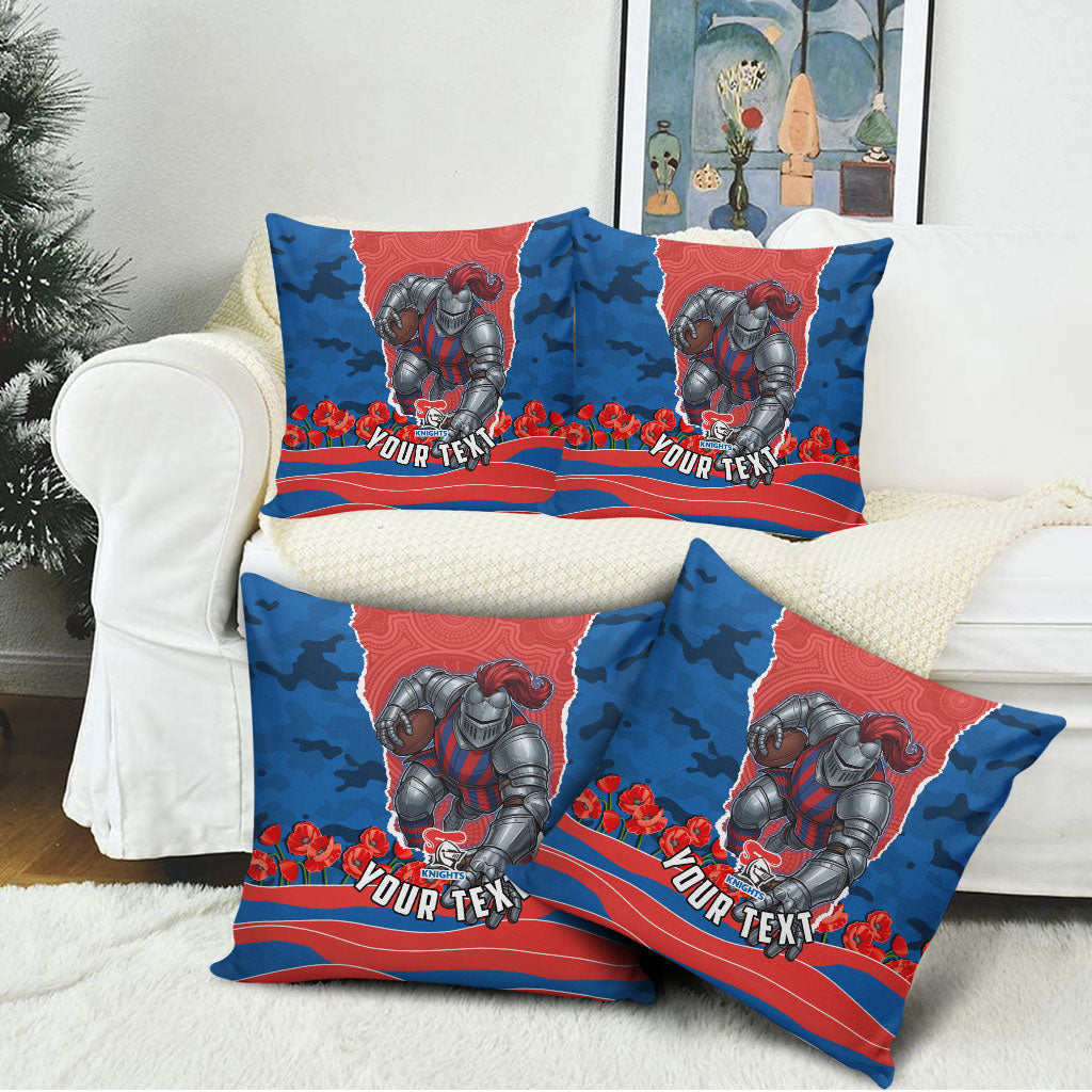 Personalized Newcastle Knights ANZAC Tribute Pillow Cover Poppy Field Soldier Silhouette Aboriginal Rugby Mascot