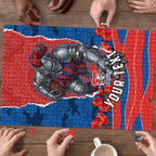 Personalized Newcastle Knights ANZAC Tribute Puzzle Poppy Field Soldier Silhouette Aboriginal Rugby Mascot