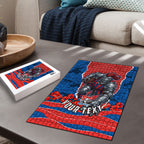 Personalized Newcastle Knights ANZAC Tribute Puzzle Poppy Field Soldier Silhouette Aboriginal Rugby Mascot