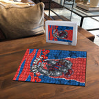 Personalized Newcastle Knights ANZAC Tribute Puzzle Poppy Field Soldier Silhouette Aboriginal Rugby Mascot