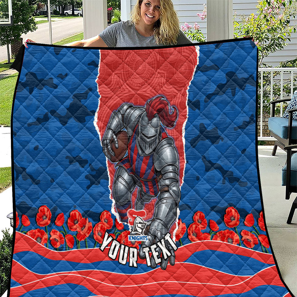 Personalized Newcastle Knights ANZAC Tribute Quilt Poppy Field Soldier Silhouette Aboriginal Rugby Mascot