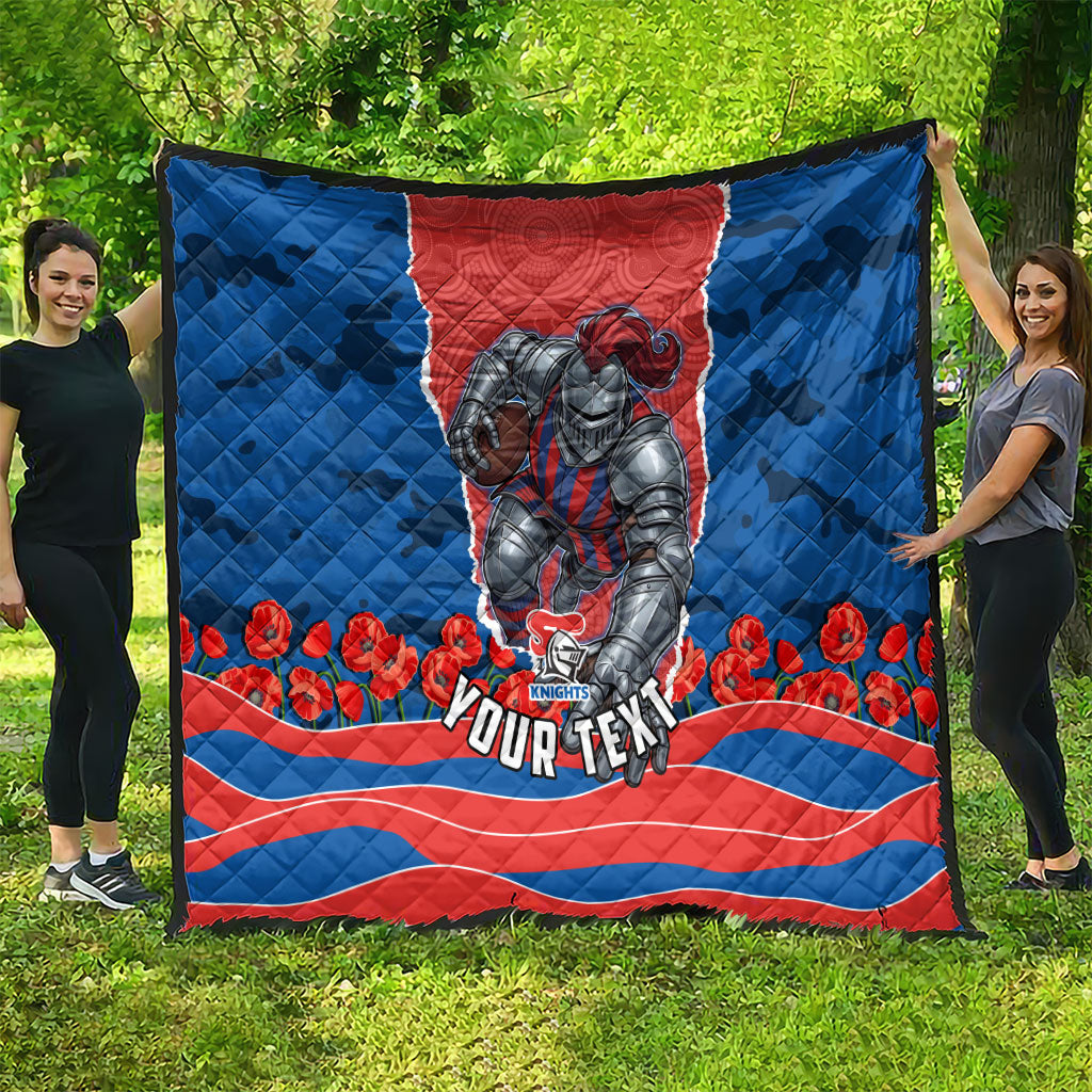 Personalized Newcastle Knights ANZAC Tribute Quilt Poppy Field Soldier Silhouette Aboriginal Rugby Mascot