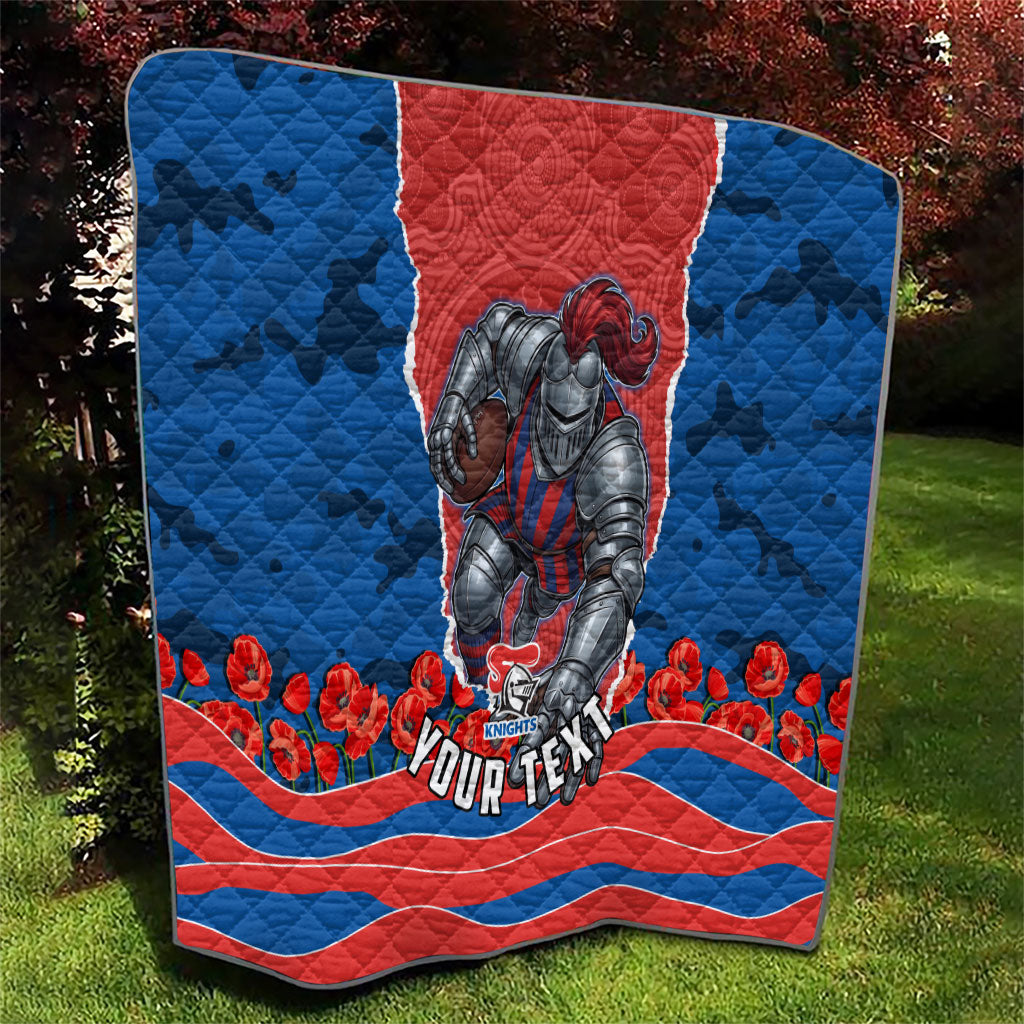 Personalized Newcastle Knights ANZAC Tribute Quilt Poppy Field Soldier Silhouette Aboriginal Rugby Mascot