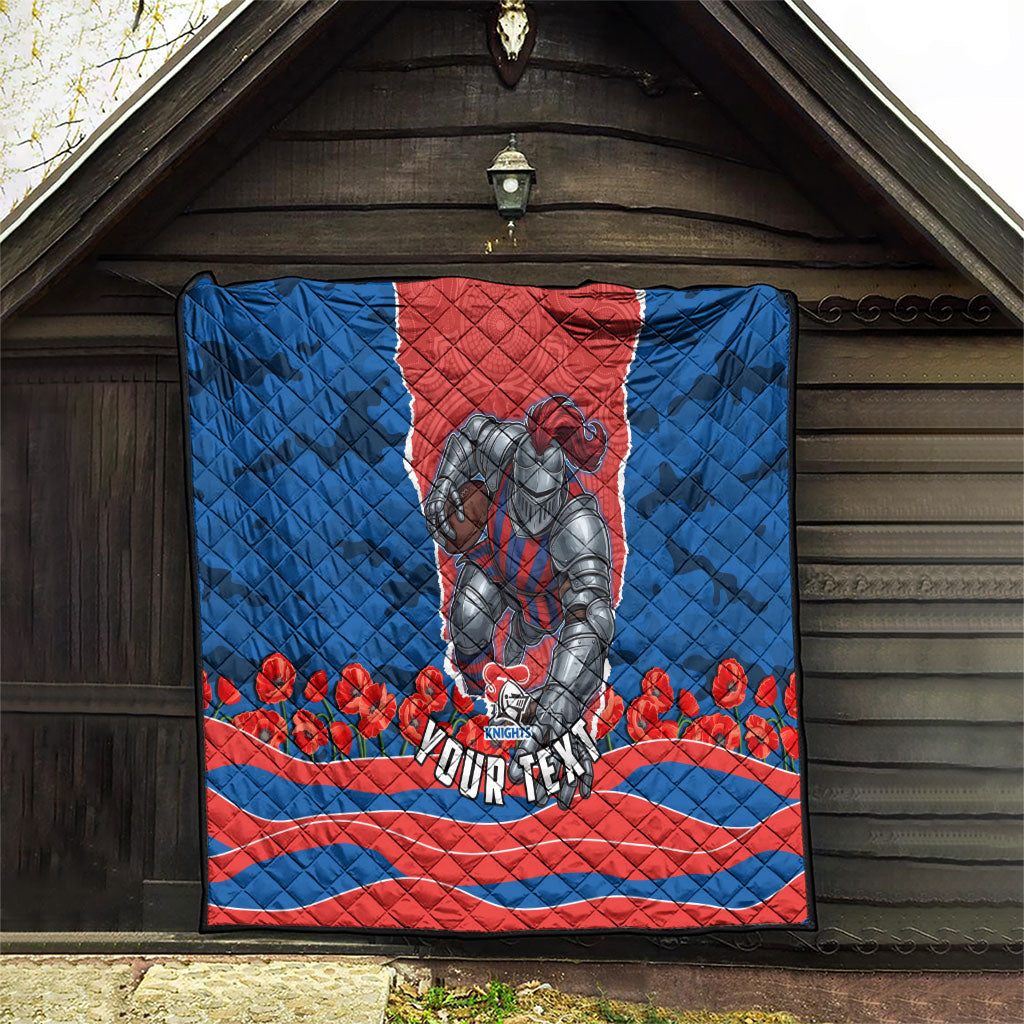 Personalized Newcastle Knights ANZAC Tribute Quilt Poppy Field Soldier Silhouette Aboriginal Rugby Mascot