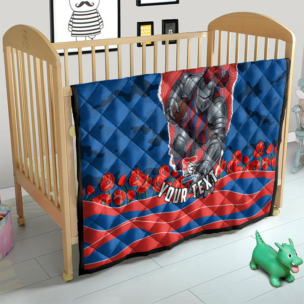Personalized Newcastle Knights ANZAC Tribute Quilt Poppy Field Soldier Silhouette Aboriginal Rugby Mascot