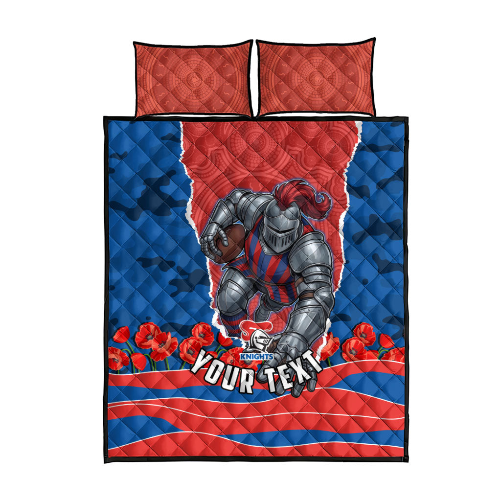 Personalized Newcastle Knights ANZAC Tribute Quilt Bed Set Poppy Field Soldier Silhouette Aboriginal Rugby Mascot