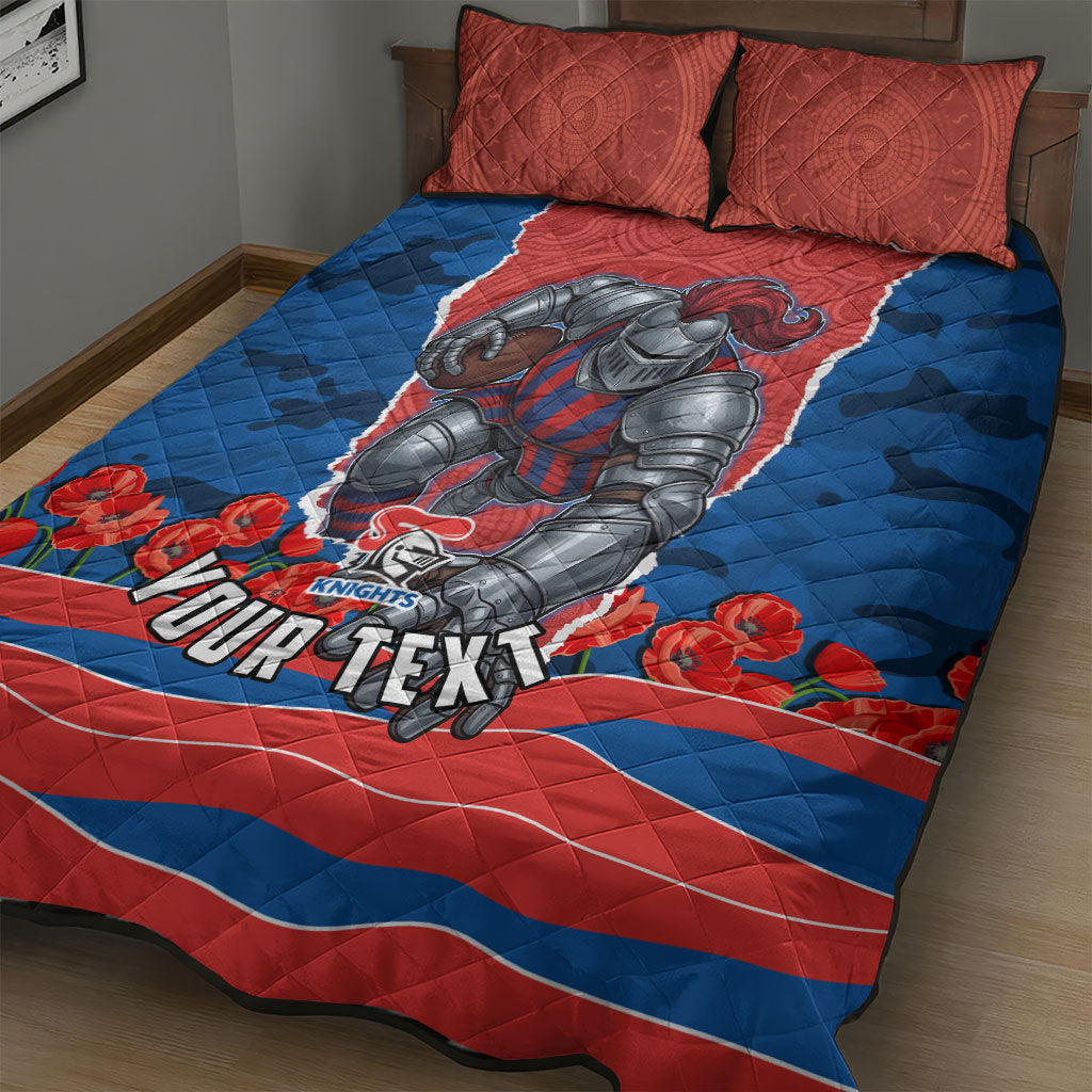 Personalized Newcastle Knights ANZAC Tribute Quilt Bed Set Poppy Field Soldier Silhouette Aboriginal Rugby Mascot