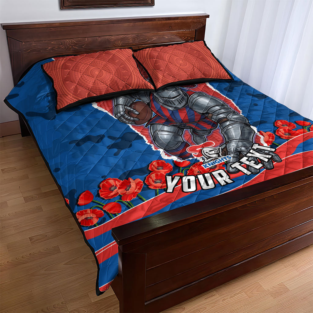 Personalized Newcastle Knights ANZAC Tribute Quilt Bed Set Poppy Field Soldier Silhouette Aboriginal Rugby Mascot