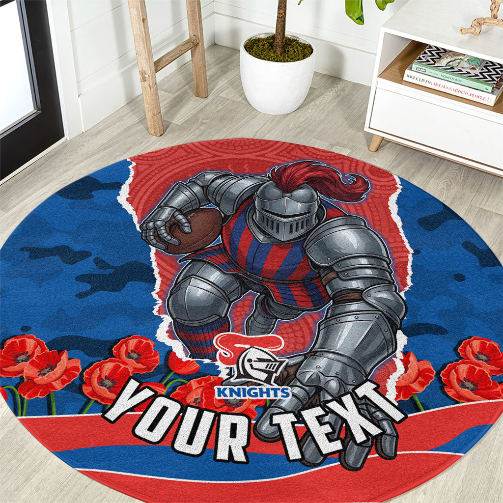 Personalized Newcastle Knights ANZAC Tribute Round Carpet Poppy Field Soldier Silhouette Aboriginal Rugby Mascot