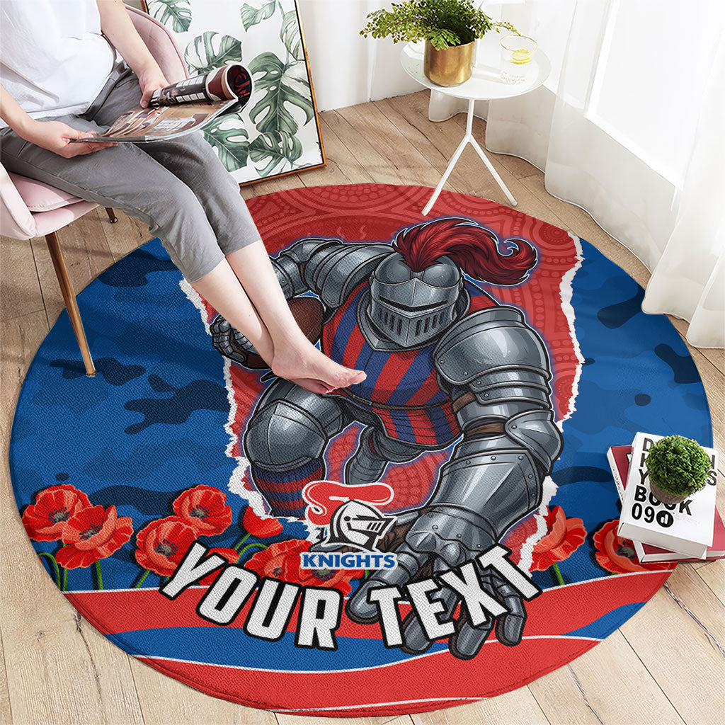 Personalized Newcastle Knights ANZAC Tribute Round Carpet Poppy Field Soldier Silhouette Aboriginal Rugby Mascot