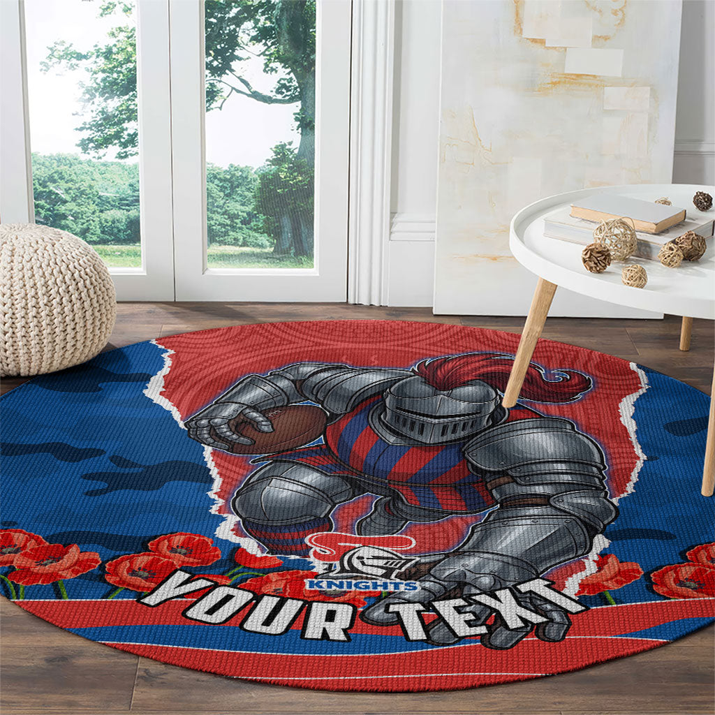 Personalized Newcastle Knights ANZAC Tribute Round Carpet Poppy Field Soldier Silhouette Aboriginal Rugby Mascot