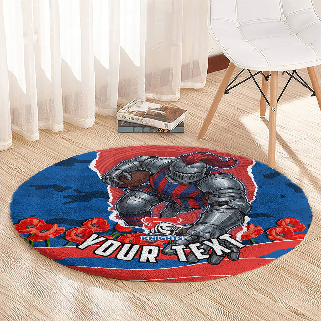 Personalized Newcastle Knights ANZAC Tribute Round Carpet Poppy Field Soldier Silhouette Aboriginal Rugby Mascot