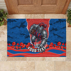 Personalized Newcastle Knights ANZAC Tribute Rubber Doormat Poppy Field Soldier Silhouette Aboriginal Rugby Mascot