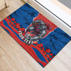 Personalized Newcastle Knights ANZAC Tribute Rubber Doormat Poppy Field Soldier Silhouette Aboriginal Rugby Mascot