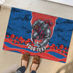 Personalized Newcastle Knights ANZAC Tribute Rubber Doormat Poppy Field Soldier Silhouette Aboriginal Rugby Mascot