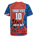 Personalized Newcastle Knights ANZAC Tribute Rugby Jersey Poppy Field Soldier Silhouette Aboriginal Rugby Mascot