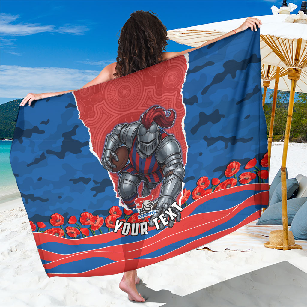 Personalized Newcastle Knights ANZAC Tribute Sarong Poppy Field Soldier Silhouette Aboriginal Rugby Mascot
