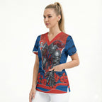 Personalized Newcastle Knights ANZAC Tribute Scrub Top Poppy Field Soldier Silhouette Aboriginal Rugby Mascot