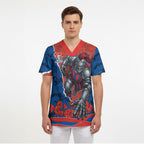 Personalized Newcastle Knights ANZAC Tribute Scrub Top Poppy Field Soldier Silhouette Aboriginal Rugby Mascot