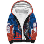 Personalized Newcastle Knights ANZAC Tribute Sherpa Hoodie Poppy Field Soldier Silhouette Aboriginal Rugby Mascot