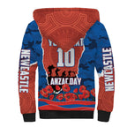 Personalized Newcastle Knights ANZAC Tribute Sherpa Hoodie Poppy Field Soldier Silhouette Aboriginal Rugby Mascot